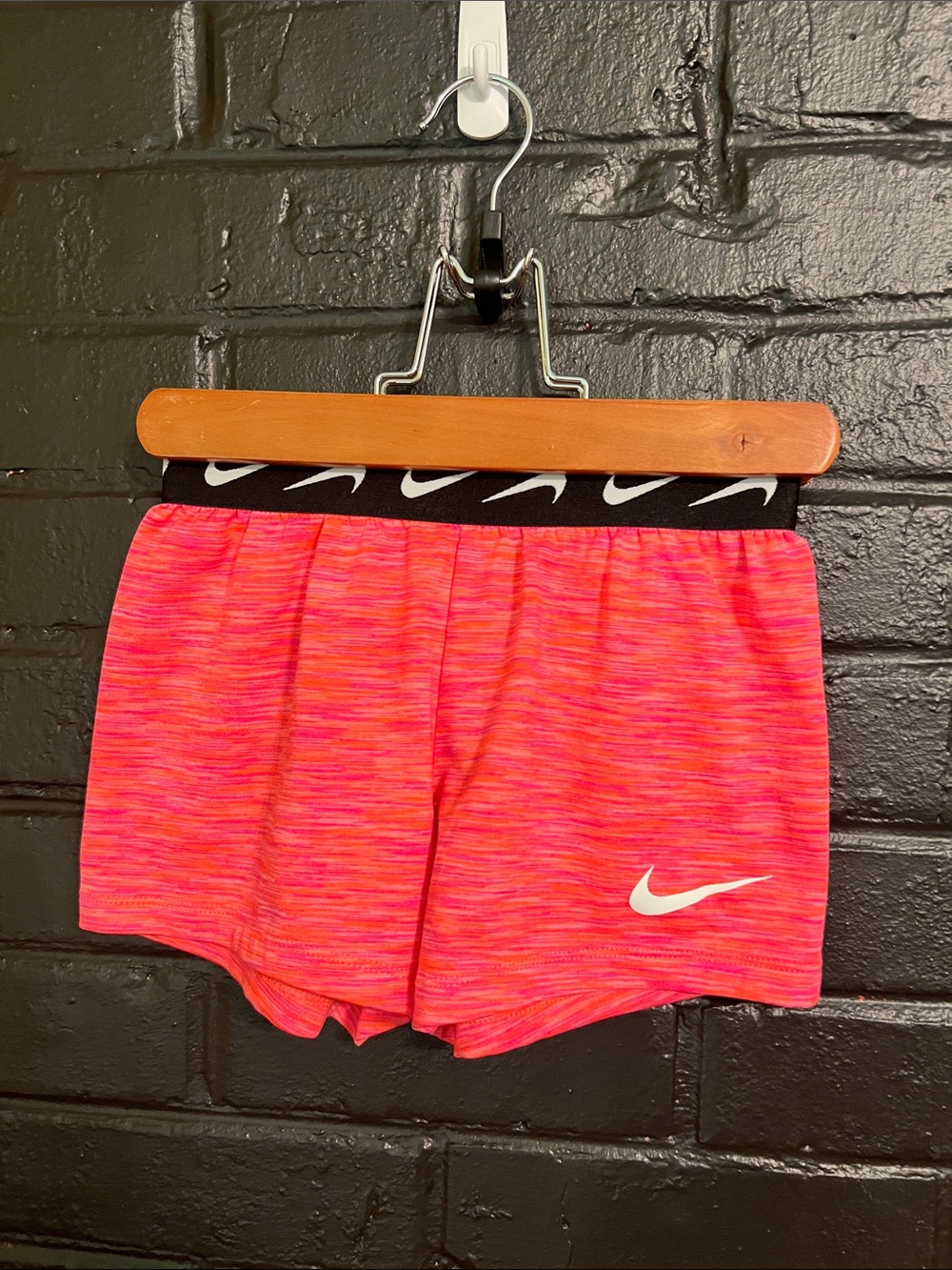 Nike Girls Neon Pink Space-Dye Athletic Shorts with Branded Black Waistband